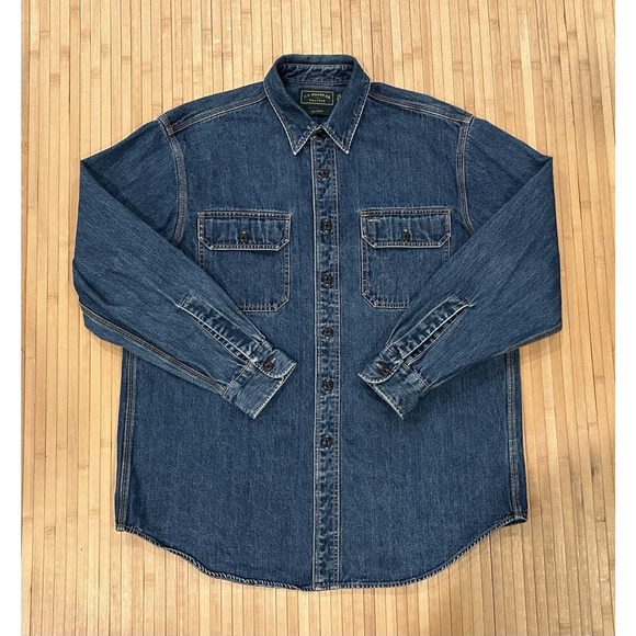 CC Filson Denim Jean Button Up Heavy Work Shirt Pockets Men’s Size Large - Picture 2 of 6